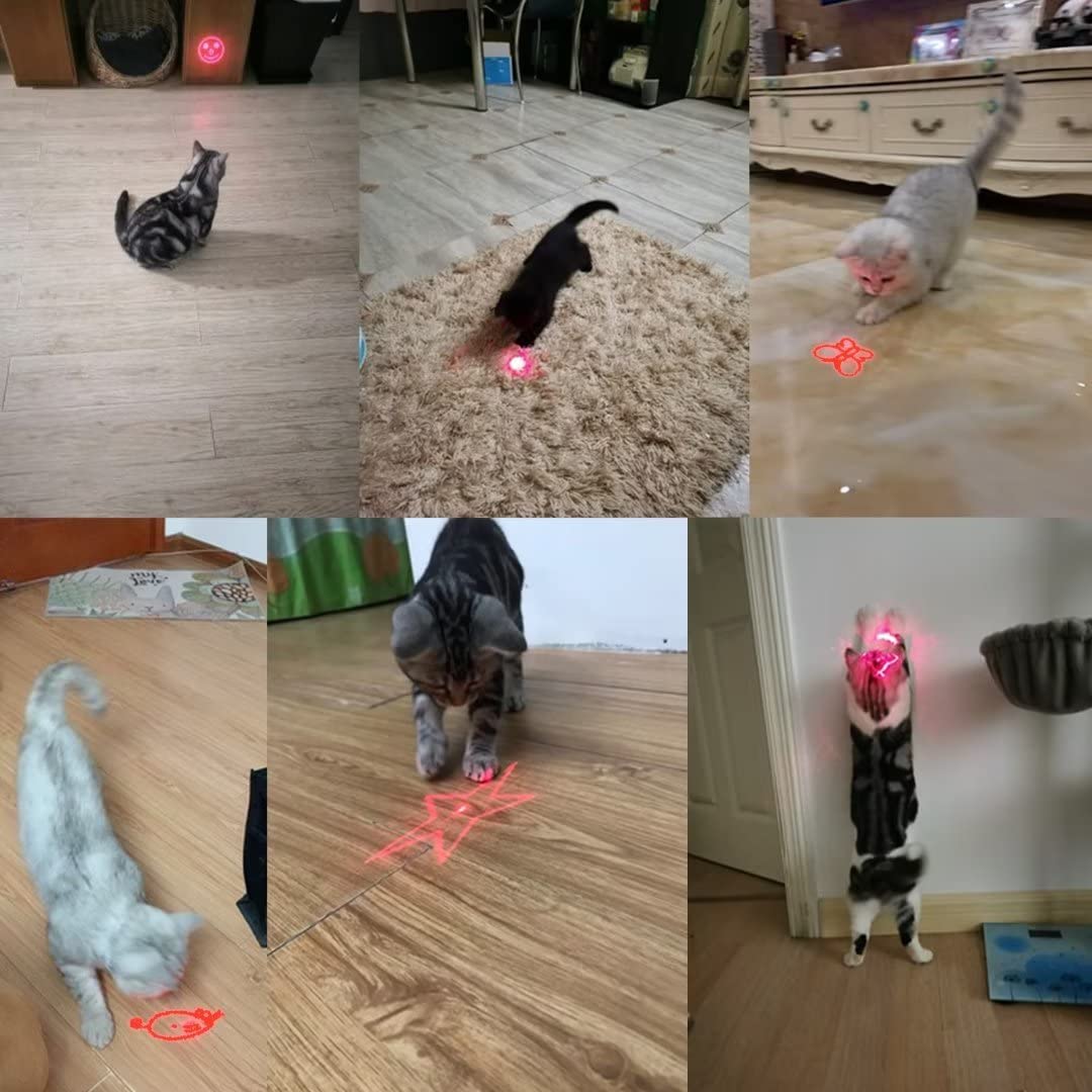 Zugesify Laser Pointer Cat Toy, Interactive Toy with Red Dot LED Light Pointer, Long Range 3 Modes Projection Playpen for Kitten Interaction,USB Recharge Pointer (1 pcs)