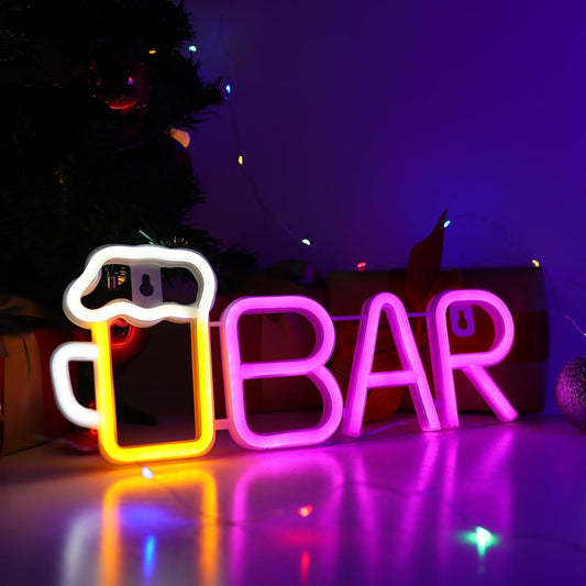 ENUOLI Neon Bar Signs,Beer LED Light for Wall Decor, USB/Battery Powered Bar Neon Signs,Beer Light for Man Cave,LED Bar Signs for Home Bar, Bistro, Party, Club, Home Theater(Pink)