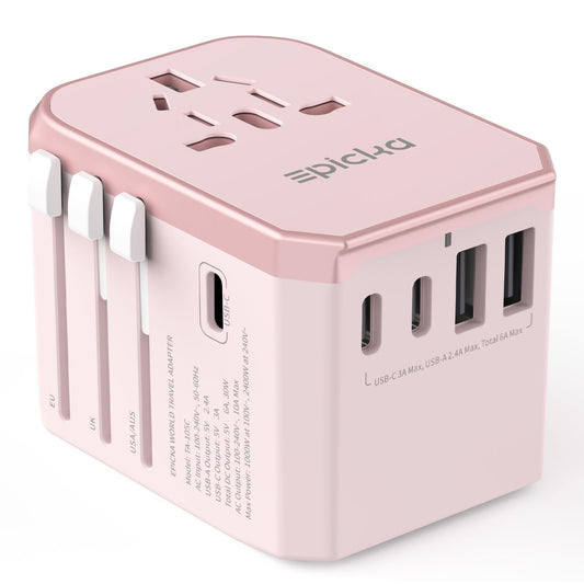 EPICKA Universal Travel Adapter, International Power Adapter with 2 USB-A & 3 USB-C Ports Wall Charger - Worldwide Travel Essentials, European Travel Plug Adapter for UK/US/AU (TA-105C, Black)