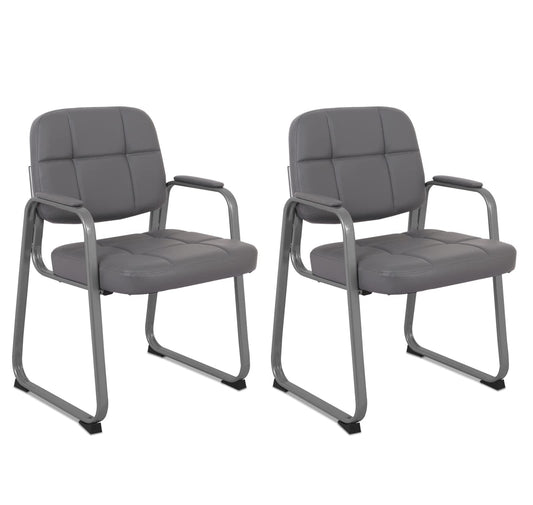 CLATINA Office Reception Guest Chair with Bonded Leather Padded Arm Rest, Ergonomic Guest Chair for Waiting Room Meeting Church Conference School Lobby, Grey, 2 Pack