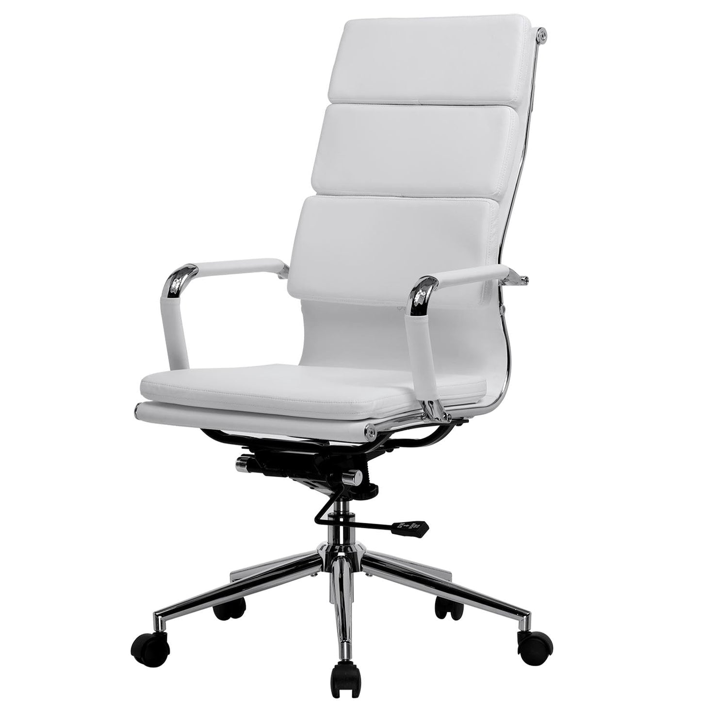 GTPOFFICE Ribbed Office Desk Chair High Back Ergonomic Chair with Wheels Cute Modern Executive Chair Bonded Leather Lumbar Support Computer Chair Swivel Tilt, Snow White
