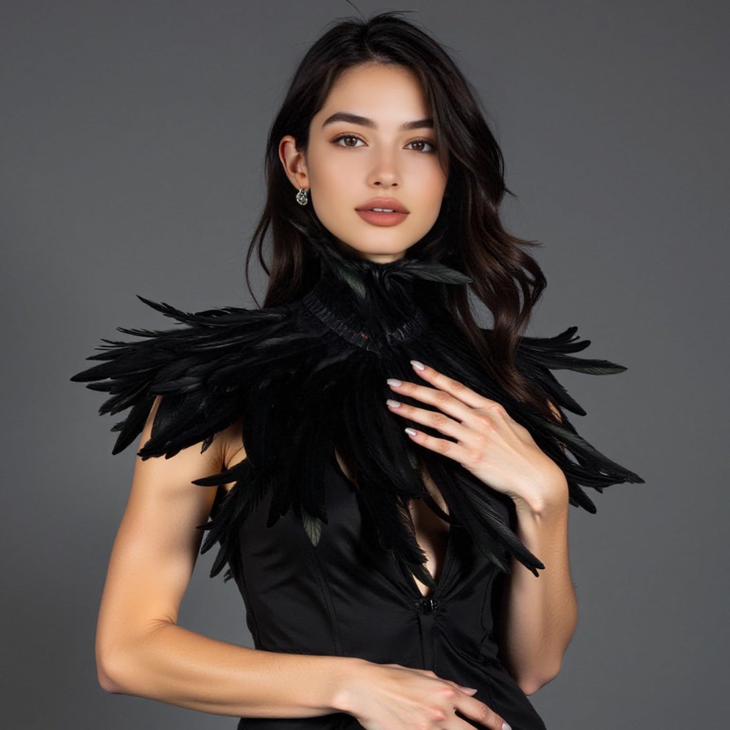 HOMELEX Black Witch Feather Collar Crow Shawl Costume Halloween Swan Wings Accessories Cape for Women