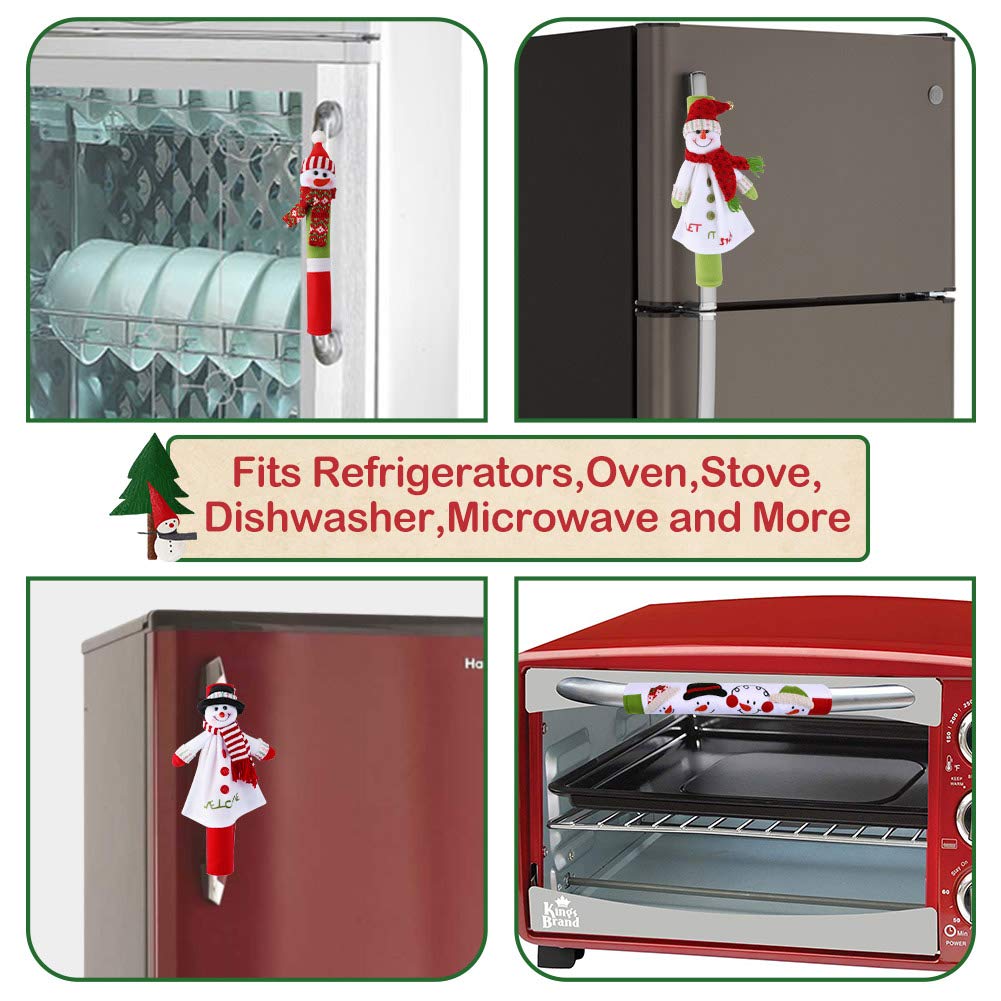 OurWarm Aytai 4pcs Christmas Fridge Handle Covers Snowman Refrigerator Door Handle Cover Kitchen Appliance for Christmas Decorations