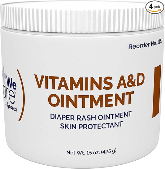 Dynarex Vitamins A & D Ointment, Ointment with Vitamin A and Vitamin D Skin Protectant, for Diaper Rash and Discomfort, White, 4-15 oz Jars of Dynarex Vitamins A & D Ointment