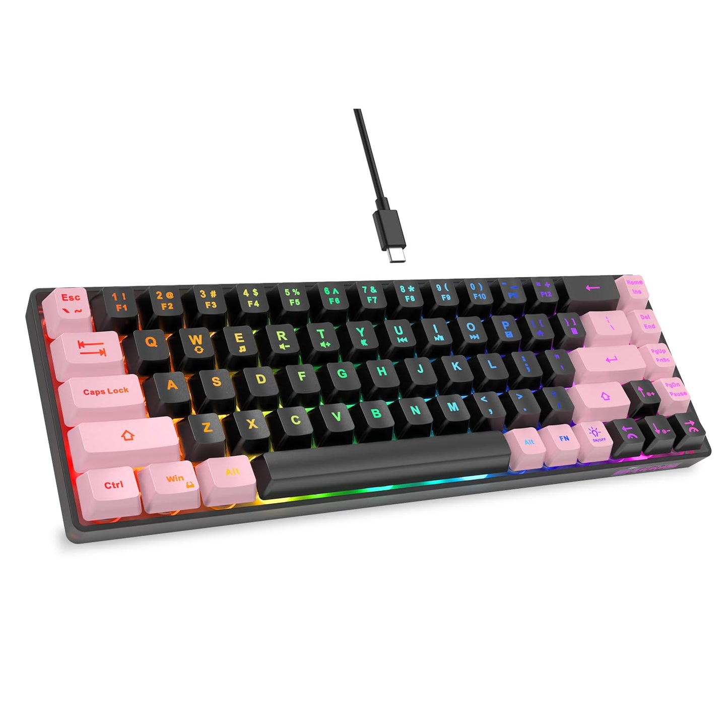 65% Gaming Keyboard, Wired Backlit Mini Keyboard, Ultra-Compact Anti-Ghosting No-Conflict 68 Keys Membrane Gaming Wired Keyboard for PC Laptop Windows Gamer