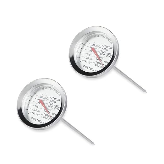 2 Pieces Meat Thermometer for Roaster Oven, Food Thermometer for House Cooking,Large 2.12-Inch Easy-Read Face, Oven Safe Leave in,Stainless Steel Stem Silver