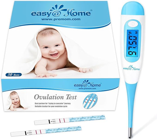 Easy@Home 50 Ovulation Test Strips + Digital Basal Thermometer, 50LH Strips+EBT-100