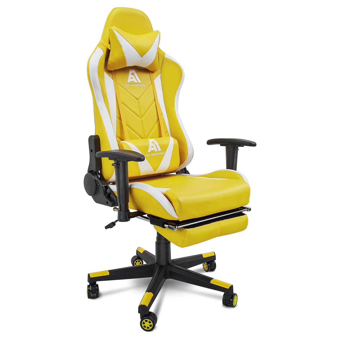 AA Products Gaming Chair - High Back Ergonomic Racing Chair with Footrest, Lumbar Support & Swivel - YellowWhite