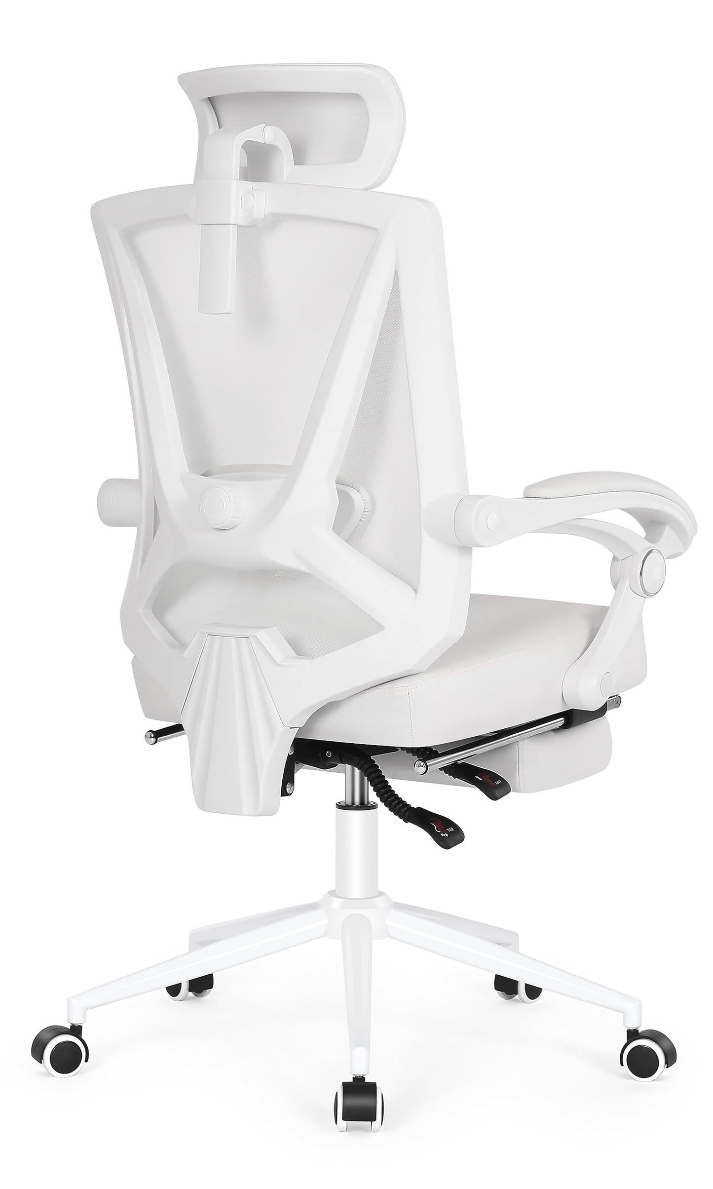 Misolant Ergonomic Office Chair with Footrest, Ergonomic Desk Chair with Adjustable 2D Lumbar Support, High Back Computer Chair with Adjustable Headrest, White Comfortable Leather Office Chairs