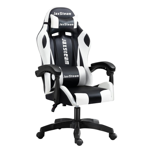 JaxSteam Gaming Chair Office Chair High Back Computer Leather Desk Chair Racing with Swivel with Headrest and Lumbar (White, 06)
