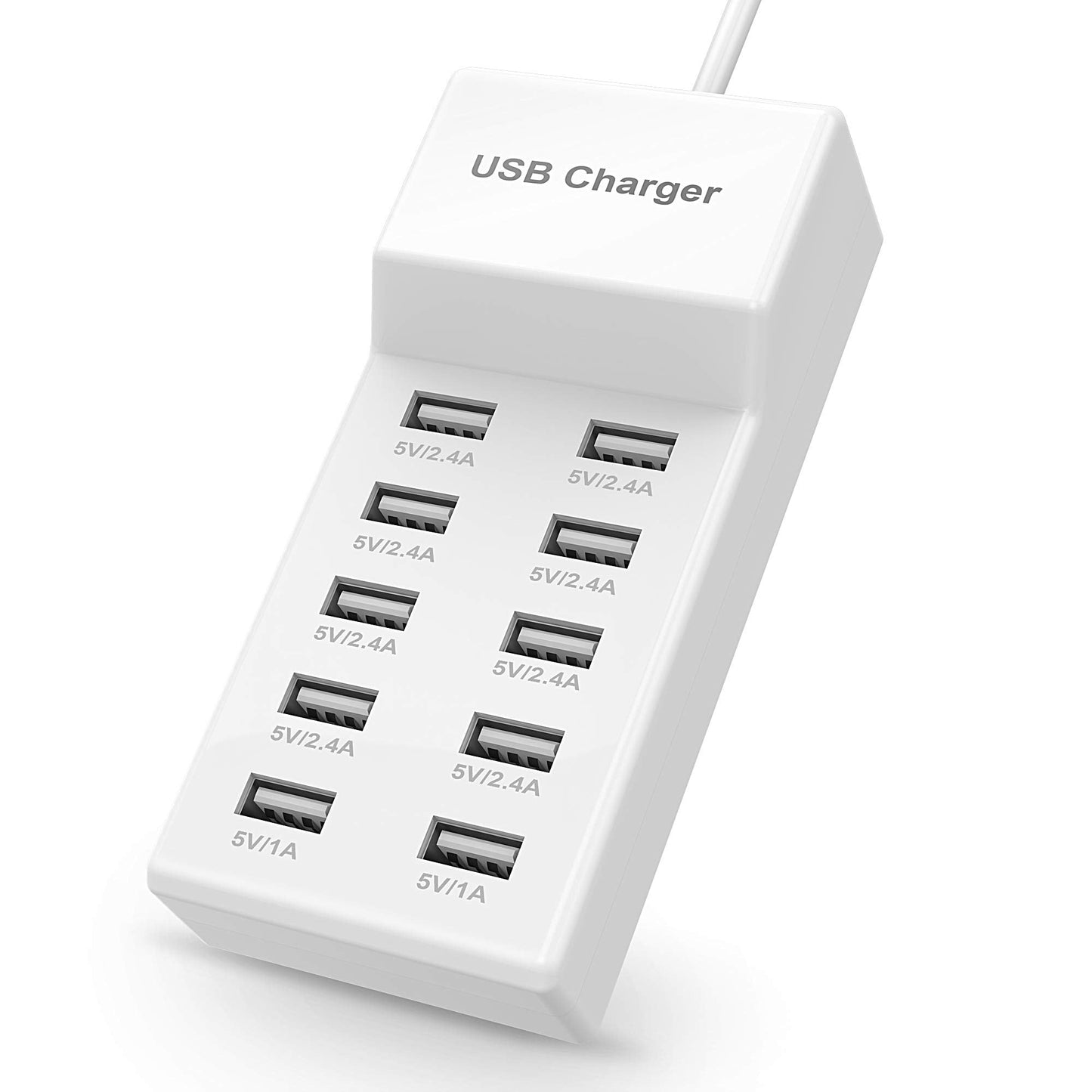 USB Charger Station Block with Rapid Charging Auto Detect Technology Safety Guaranteed 10-Port Family-Sized Smart USB Ports for Multiple Devices Smart Phone Tablet Headphones