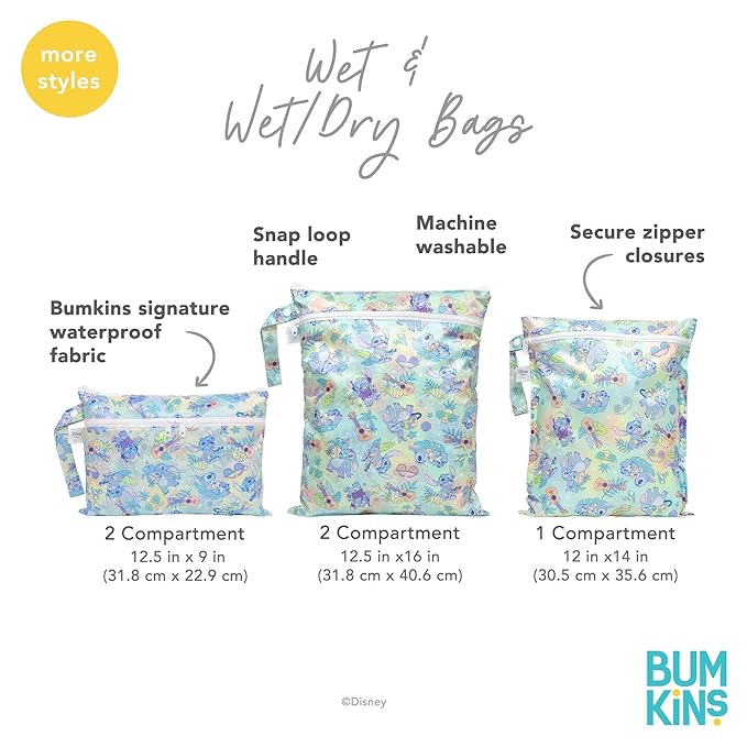 Bumkins Disney Waterproof Wet Dry Clutch Bag for Baby, Travel, Swim Suit, Diapers, Pump Parts, Pool, Gym Clothes, Toiletry, Hook to Stroller, Daycare, Packing Pouch, Zip Bag, Mickey and Friends White