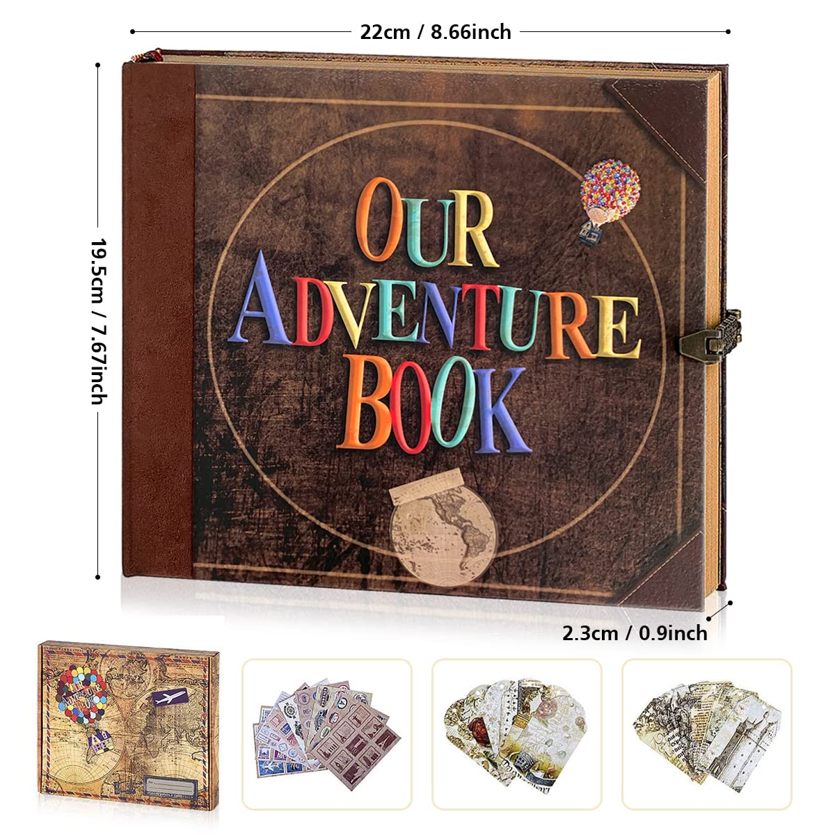 Our Adventure Book Travel Diary Photo Book,Scrapbook, Photo Album,Retro Style Travel Souvenir, Vintage Guestbook DIY Anniversary Wedding Travel Writing Baby Friend Gift, Heartfelt Present(Ball)