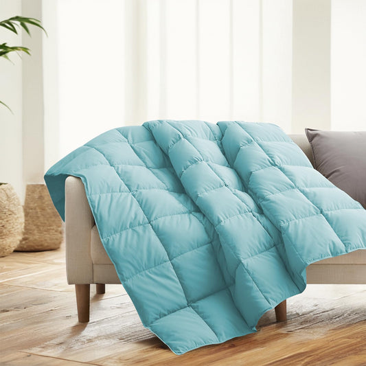 Dreamhood Down Throw Blanket Lightweight Throw Blanket Feather Down Fiber Throw for Couch, Soft Breathable Microfiber Fabric Small for Indoor and Outdoor Use, 50"X70", Sea Blue