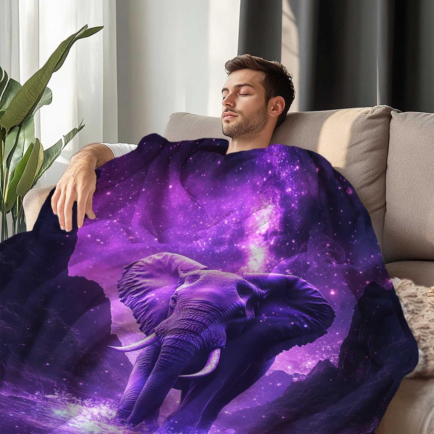FexNuvko Elephant Throw Blanket, Elephant Gift for Women Men, Fleece Purple Print Pattern, Soft Plush Lightweight for Couch, Sofa, Bed and Living Room Decor, 50x60 inches