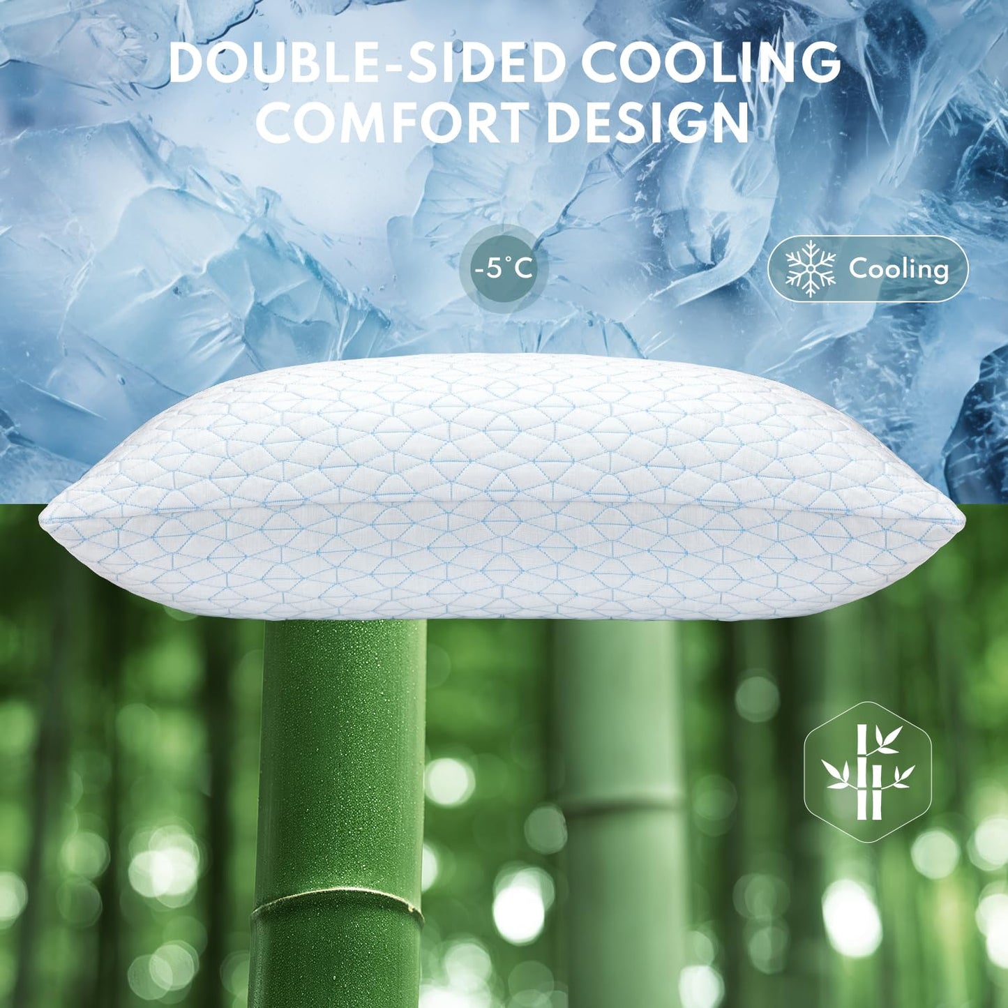 COZSINOOR Cooling Pillows Queen Size Set of 2 for Sleeping - Adjustable Shredded Memory Foam Pillows 2 Pack, Cool Bed Pillows for Back, Side and Stomach Sleepers, Gel Pillow Removable Cover Washable