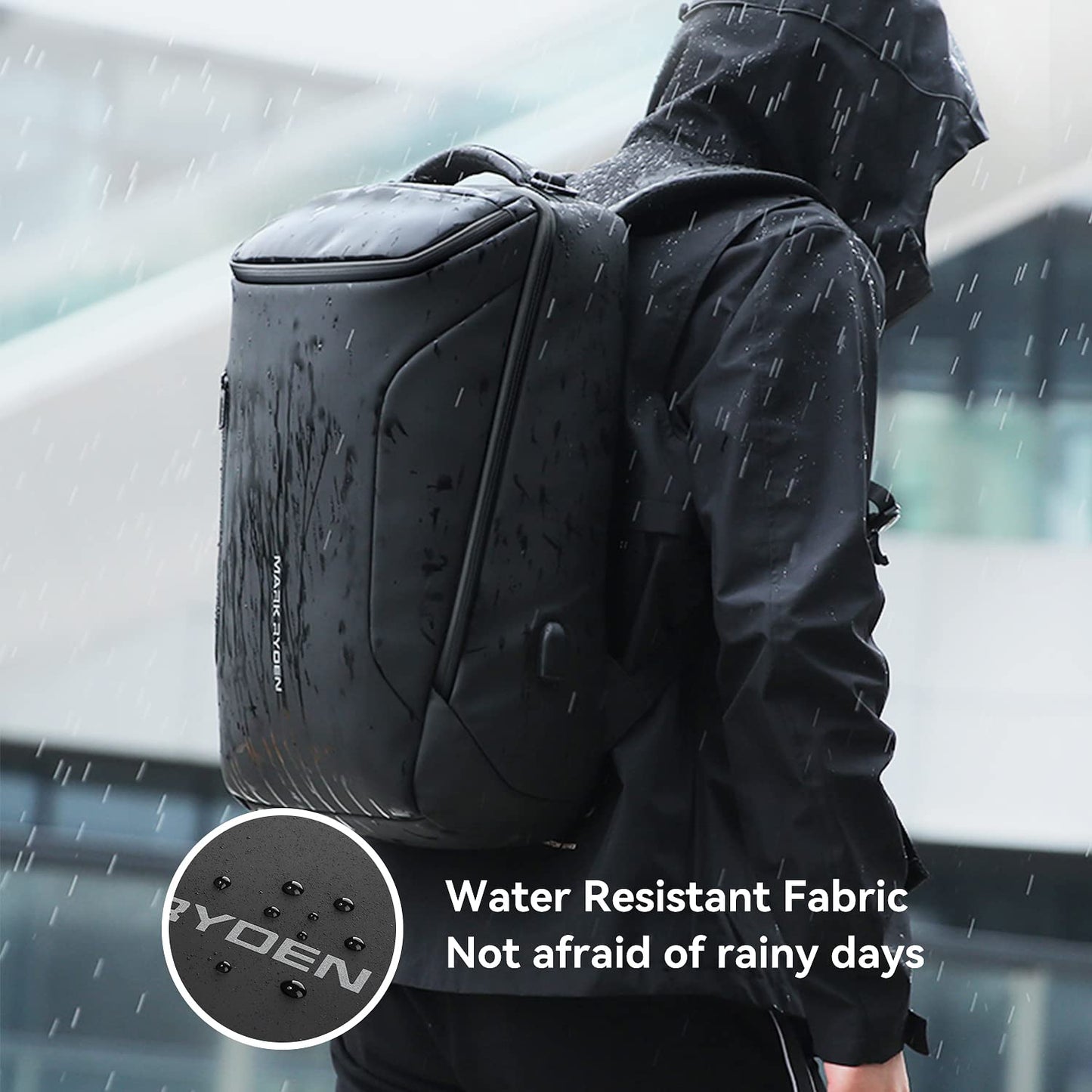 MARK RYDEN Business Backpack for Men, Waterproof High Tech Backpack with Sport Car Shape Design and USB Charging Port, Travel Laptop Backpack Fits 17.3 Inch Notebook (YKK-2 Pockets)