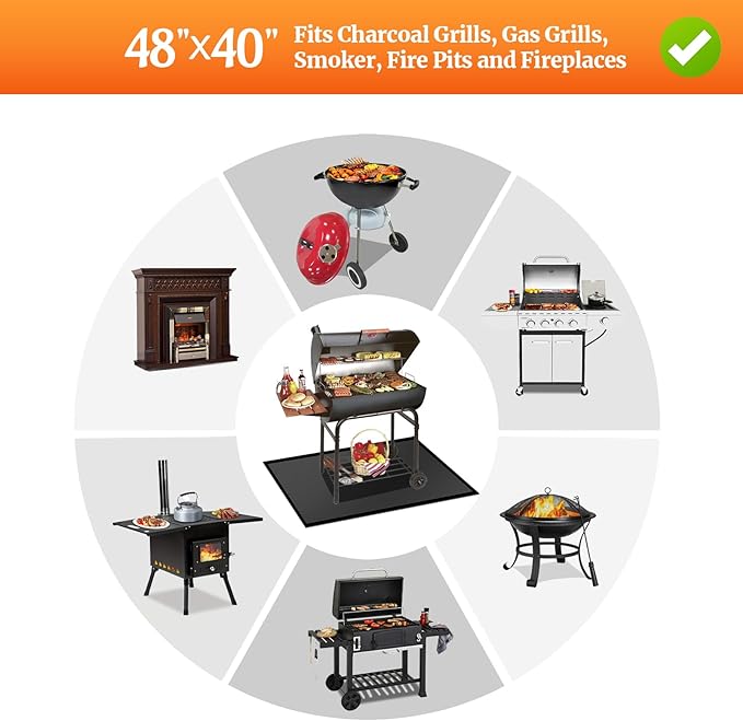 48 ×40 inches Under Grill Mats for Outdoor Grill/ BBQ Mat for Under BBQ, Fireproof Mat- Fire Pit Mat -Protector Mat - Oil-Proof Grill Floor Pads - Solo Stove Mat for Deck Patio Outdoor Smokers Grills
