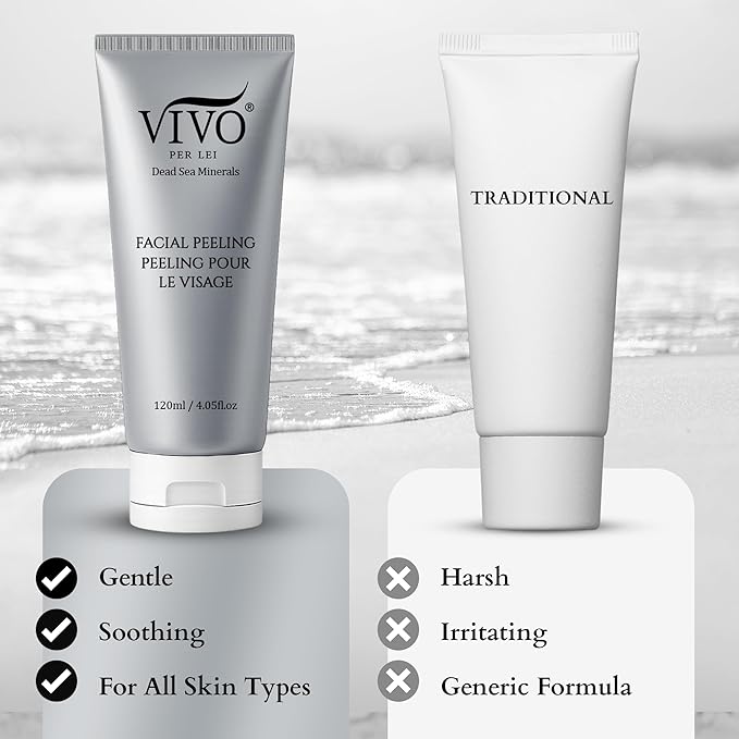 Vivo Per Lei Facial Peeling Gel - Face Peel with Dead Sea Minerals - Gentle Exfoliating Gel for Face - 4.05 Fl Oz - Pack of 2