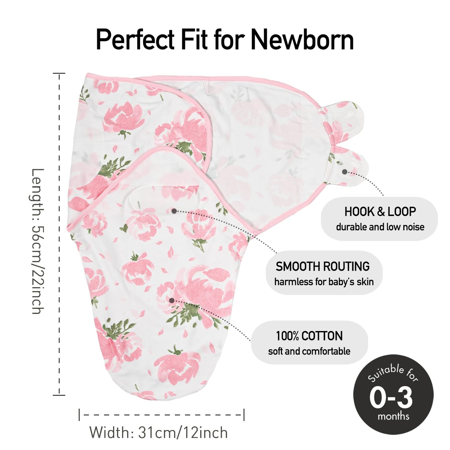 GLLQUEN BABY Girl Swaddles 0-3 Months - 3 Pack Baby Swaddles Sack for Newborn, Infant Sleep Sack, Easy Swaddling Wrap, A Pink Floral, Nursery Swaddle Blankets Essentials
