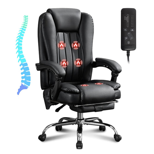 BOSMILLER Massage Office Chair with Heat and 6 Vibration Points，Executive Office Chair with Foot Rest and Padded Armrests，Reclining Backrest and Wheels