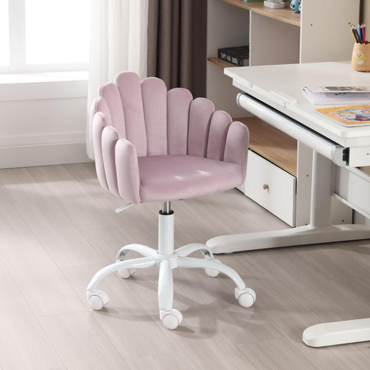 Ya-Home Cute Kids Swivel Desk Chair, Velvet Upholstered Bedroom Adjustable Study Chair with Wheels,Shell Shaped Vanity Chairs for Girls Bedroom, Reading Room, Purple