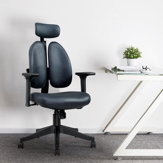 FLEXISPOT Ergonomic Office Chair, High Back Swivel Computer Chair, Comfy Leather Office Desk Chairs, with Auto Dynamic Back Support System/Adjustable Lumbar Support/3D Armrest, Leather, Black