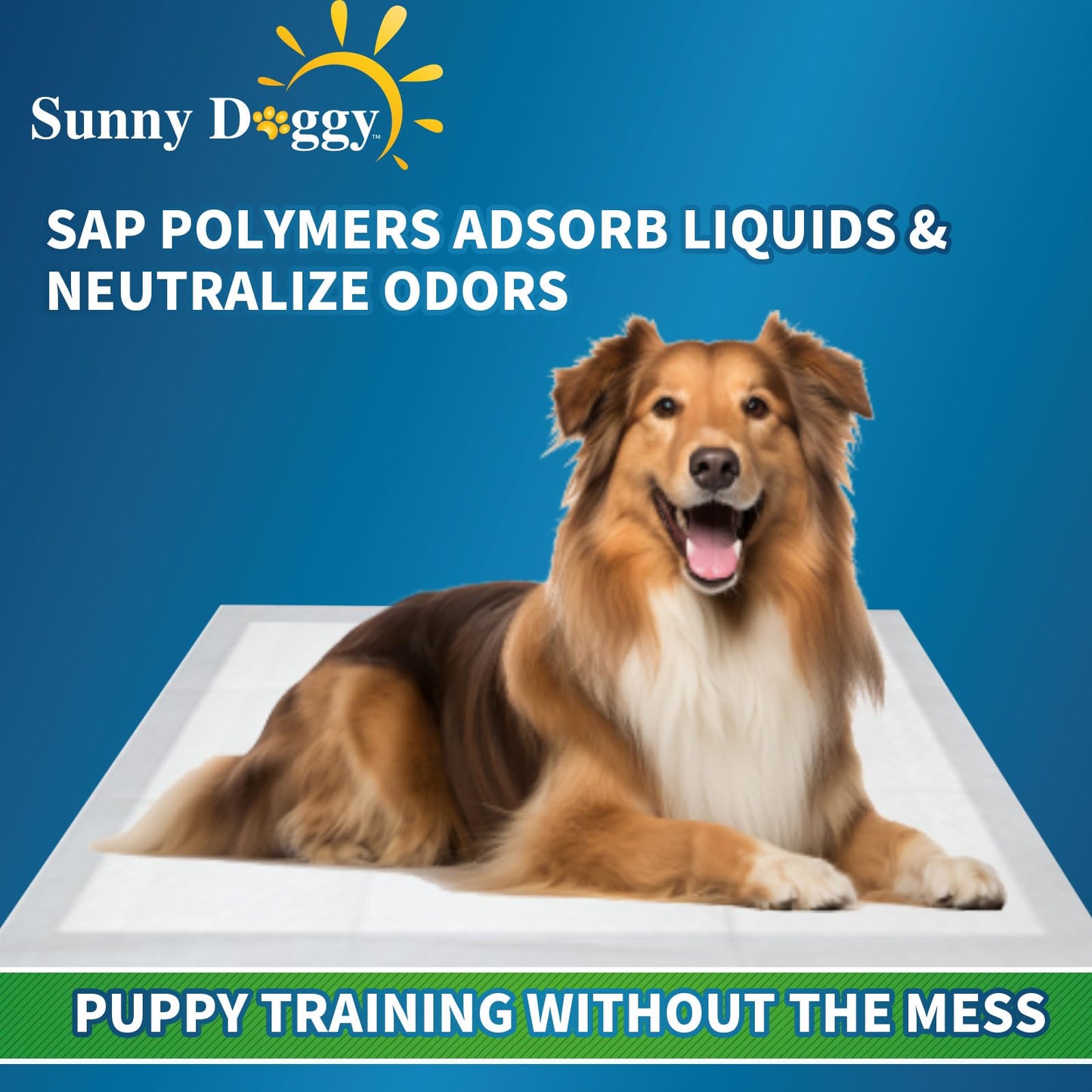 SUNNY DOGGY Pee Pads for Dogs Large 30”x 36”, 50 Count Puppy Pads Pet Training Pads Disposable Upgraded Odor Control, Potty Pads Absorbent