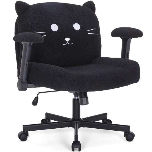 Sunchen Criss Cross Chair with Wheels and Arms, Cross Legged Office Chair with Wide Seat, Adjustable Cute Comfy Desk Chairs for Home Office, Bedroom, Vanity, Black