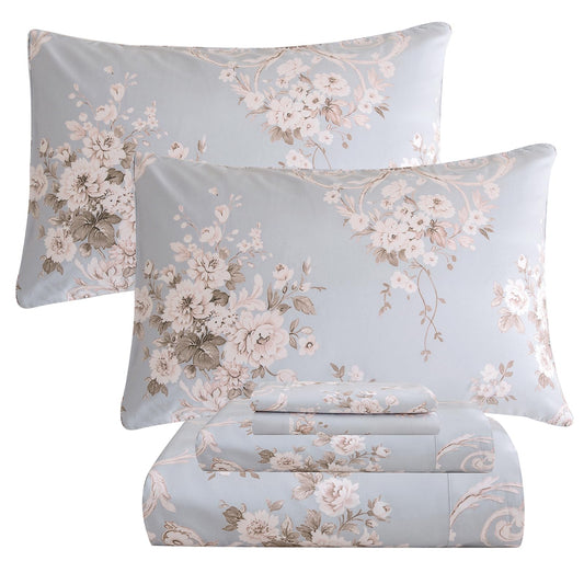 Lady Ann Elegant Peony Bed Sheets Sets Shabby Floral Bedding Percale Sheets Luxury Bedding Collections 1000 Thread Count 100% Egyptian Cotton Sheets Deep Pocket Queen Size