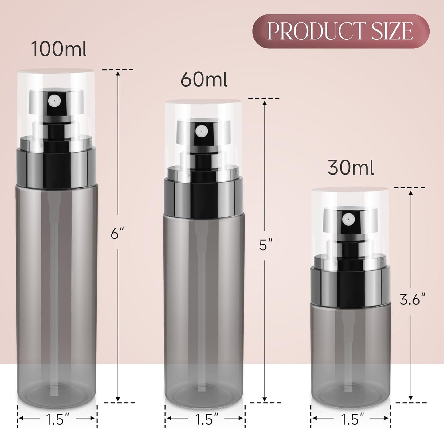 9Pack Small Spray Bottle, 1oz Black Plastic Fine Mist Mini Spray Bottles, Empty Refillable Travel Spray Bottle, Mister Spray Bottle for Hair, Cleaning, Salons, Planting, Skin Care