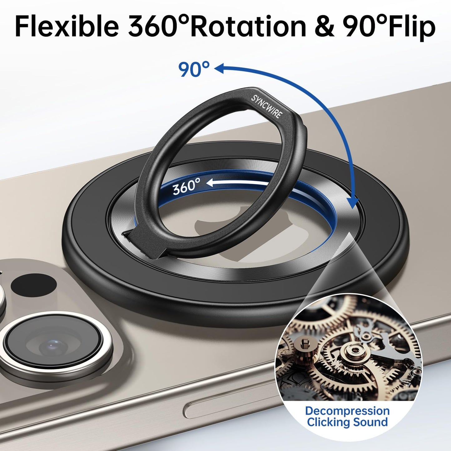 SYNCWIRE Upgraded Magnetic Phone Ring Holder for MagSafe, Magnet Cell Phone Grip Stand Finger Ring Kickstand Two-Sided Magnetic Compatible with iPhone 16 Pro Max 15 14 13 12 MagSafe Accessories