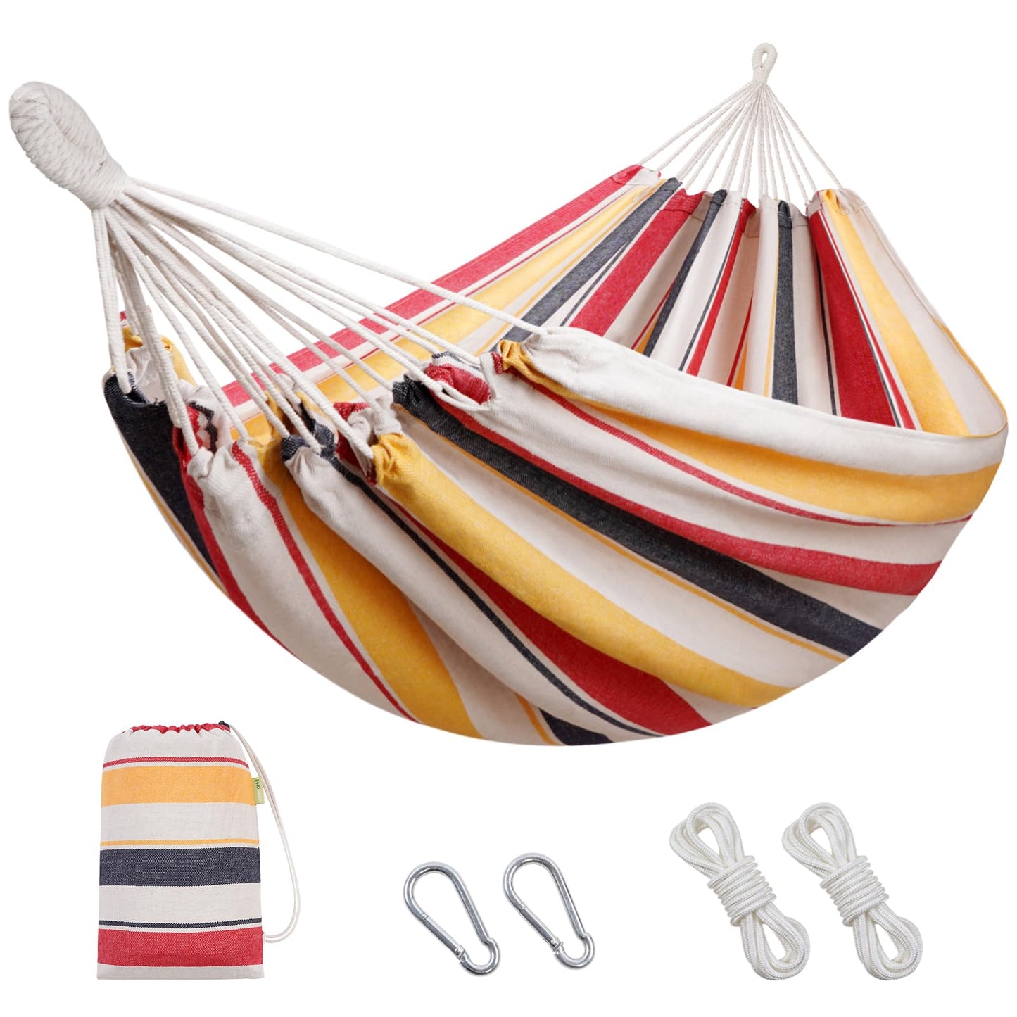 Brazilian Hammock with Tree Straps - Canvas Hammocks Portable Hammock with Carry Bag for Backyard, Porch, Outdoor and Indoor Use Blue & Green