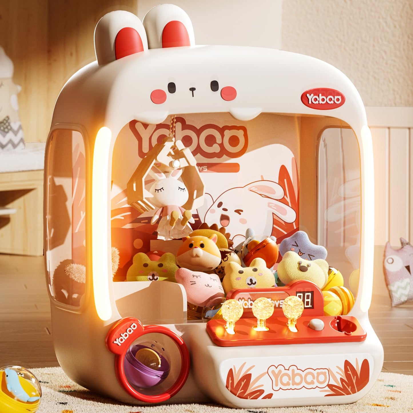 Vanvimen 64 PCS Large Claw Machine for Kids Bunny, Vending Machine Toys with Sound Lights, Candy and Prize Electronic Dispenser Game Ages 3-4 4-8, Birthday Party Gift for 3 4 5 6 Year Old Girls