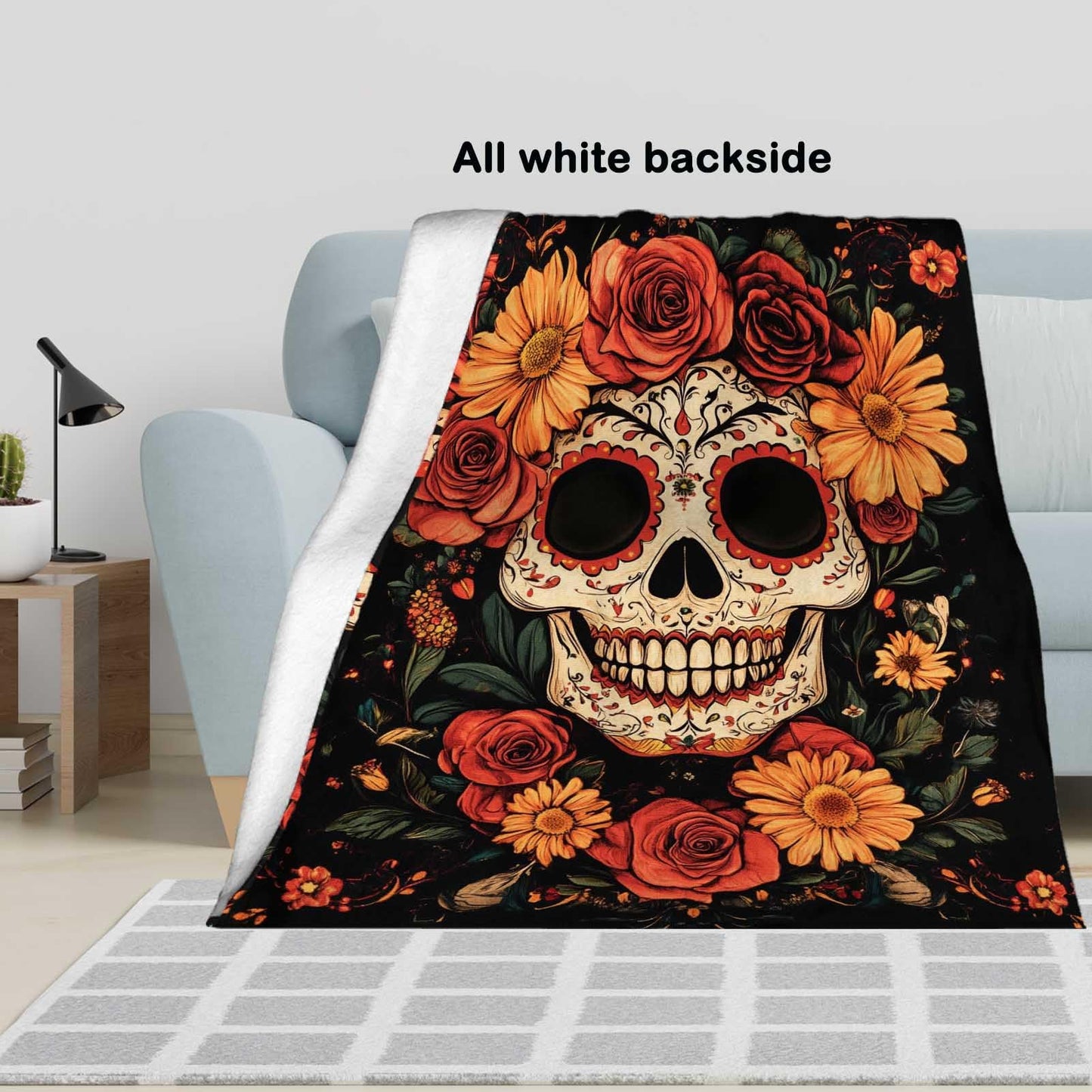 FexNuvko Sugar Skull Throw Blanket, Sugar Skull Gifts for Women, Day of The Dead Blanket, Soft Cozy Mexican Lightweight Fleece for Couch and Bed Room Decor, 50x60 Inches, 310 GSM, Single Side Printed