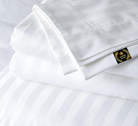 CUSTOMER DELIGHT 100% Egyptian Cotton Sheets King Size – Hotel Luxury Sheets - White Striped King Bed Sheet – 4 Piece Bedding Set - Extra Deep Pocket Fits Upto 17”