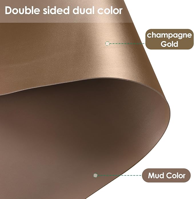 Leather Desk Mat,1.8mm Thick,15.75x63 Inch Desk Cover,Desk Protector Mat,Dresser Cover Top,Leather Table Cover,Office Desk Cover,Gold Desk Mat(Mud Color+Champagne Gold,15.75x63)
