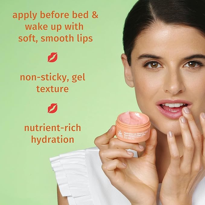 Hempz Hydrating Lip Sleeping Mask - Sweet Pineapple & Honey Melon (.70 Oz.) | Overnight Hydrating Lip Balm with Sweet Pineapple & Honey Melon Herbal Lip Sunscreen .15 oz. SPF 15