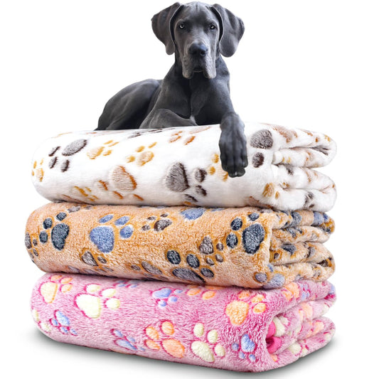 Dog Blankets for Large Dogs, 3 Pack Dog Blanket Washable 41" x 31", Fuzzy Soft Pet Mat Throw Cover for Kennel Crate Bed, Cute Paw Pattern, Cat Blanket, Blankets for Dogs, Pet Blanket