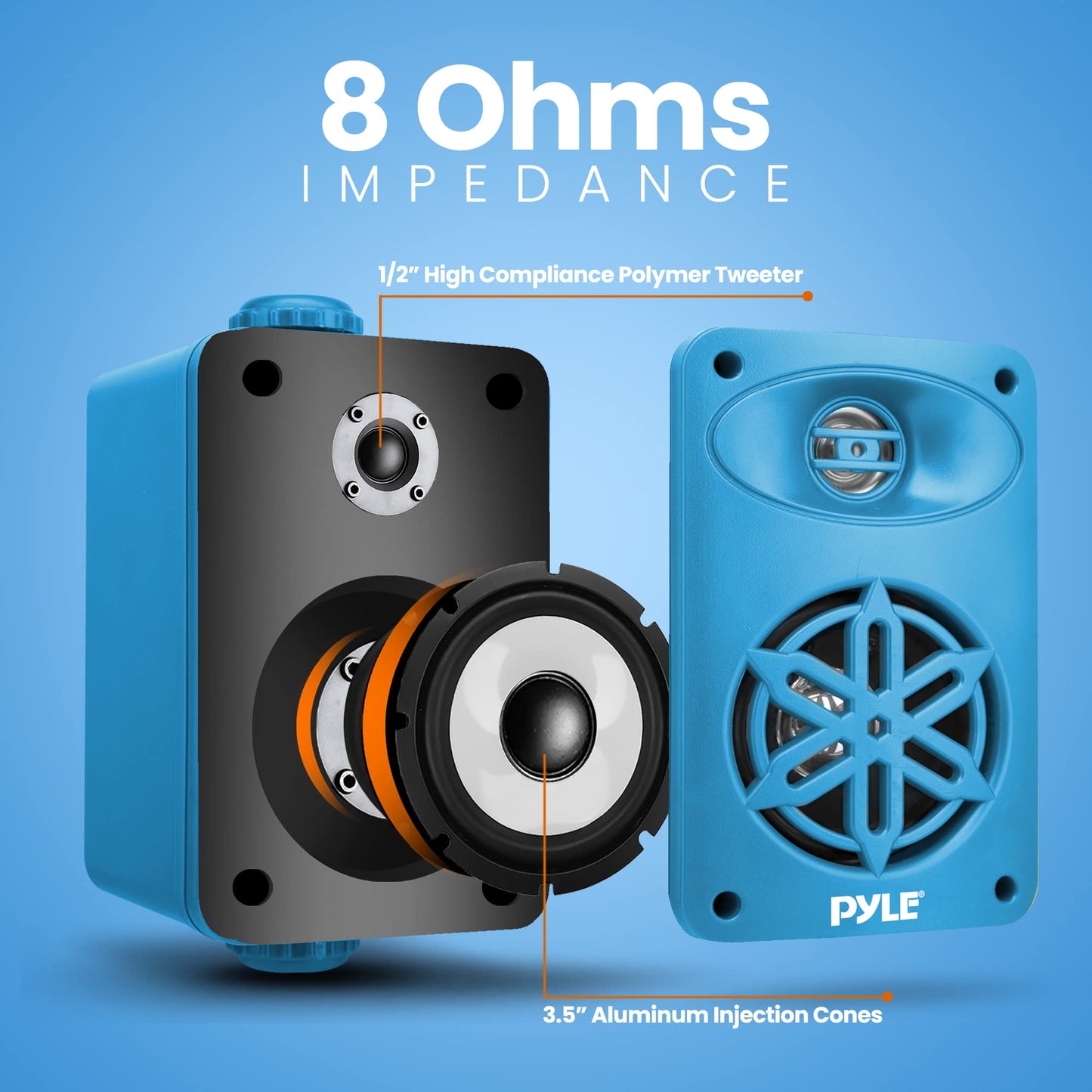 PyleUsa Bluetooth In/outdoor Speakers Pair - 200 Watt Dual Waterproof 3.5” 2-Way Full Range System w/ 1/2” High Compliance Polymer Tweeter - Home, Boat, Marine, Deck, Patio, Poolside - PDWRBT36BL