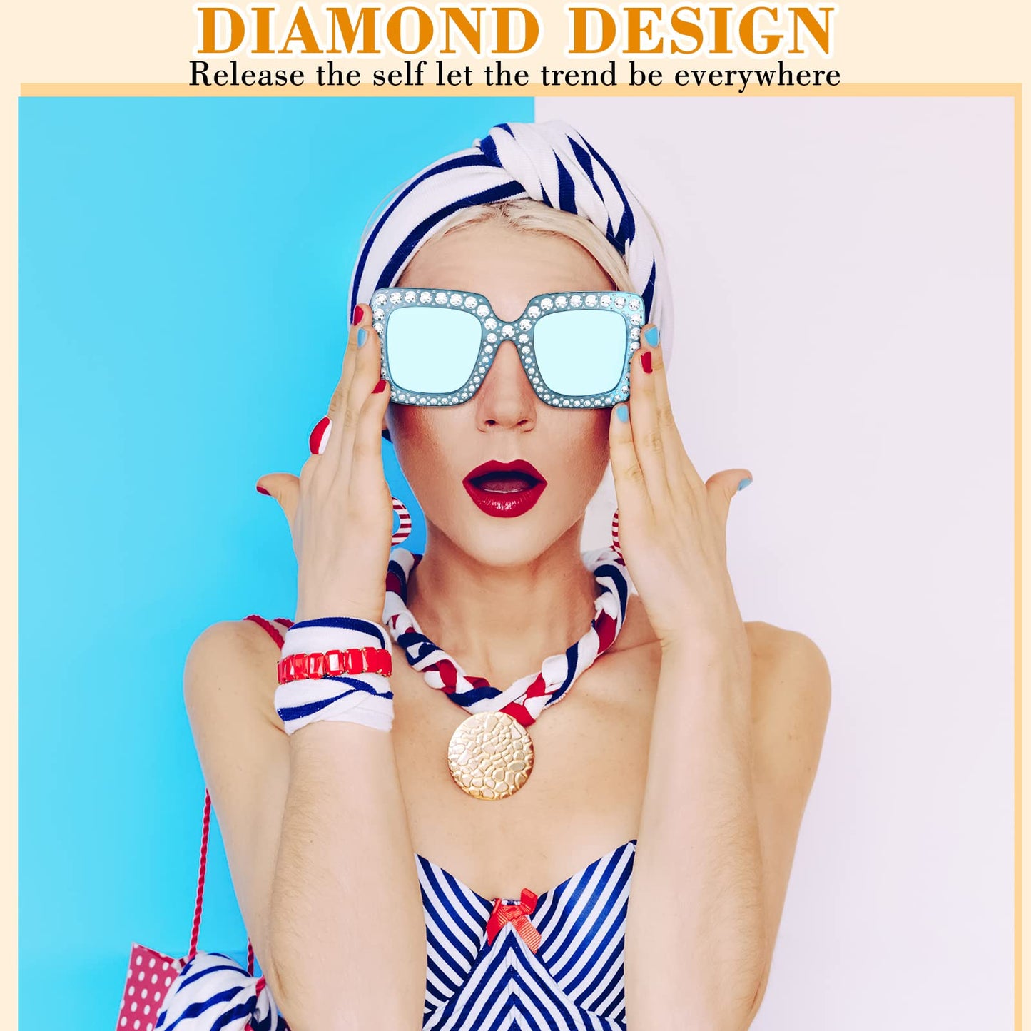 Chuangdi 24 Pcs Women Disco Sunglasses 70s Rhinestone Crystal Sunglasses Bulk Large Square Sparkling Glasses Thick Frame(Mixed Color)