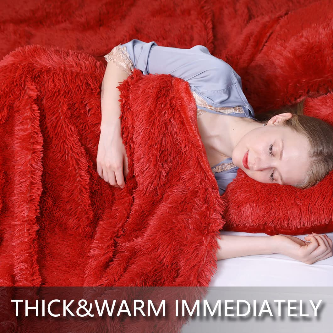 YUSOKI Red Faux Fur Throw Blanket,2 Layers,50" x 60",Soft Fluffy Fuzzy Cozy Blanket for Women Girls Teens Sofa Chair Couch Bed Farmhouse Decrations Photoshoot Props Christmas