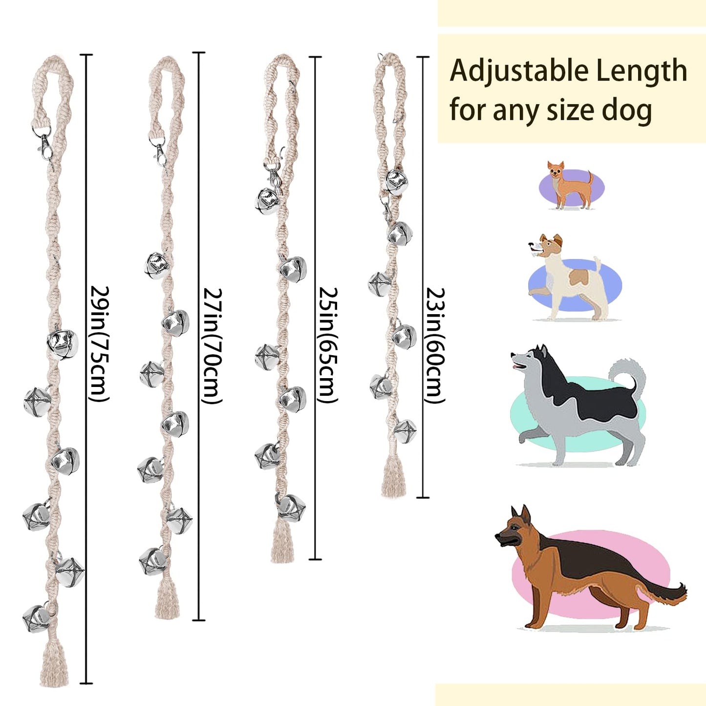 GINIDEAR Dog Bells to Go Outside & Puppy Potty Training, Adjustable Dog Door Bell Ring to Go Potty, Handmade with Premium Yarn. Twisted Style, Beige