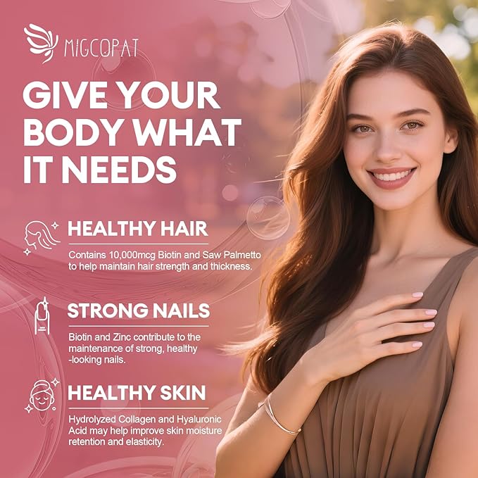 Hair, Skin & Nails Supplement - 25-in-1 Formula with Biotin 10,000mcg, Collagen, Vitamin B, C, D3, E, Folate, Iron - Supports Hair Growth, Skin Health, Nail Strength for Women - 120 Capsules