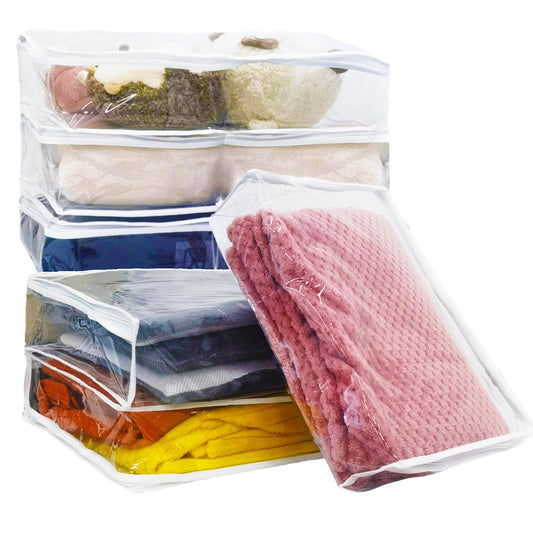 6 Pacs Sweater Storage Bags for Clothes, Clear Storage Bags with Zipper for Sweater Blanket Bed Sheet Storage, Zippered Clothing Storage Bags for Sweater, Blanket,Bedsheet,Linen,Bedding, 16*12*4 Inch