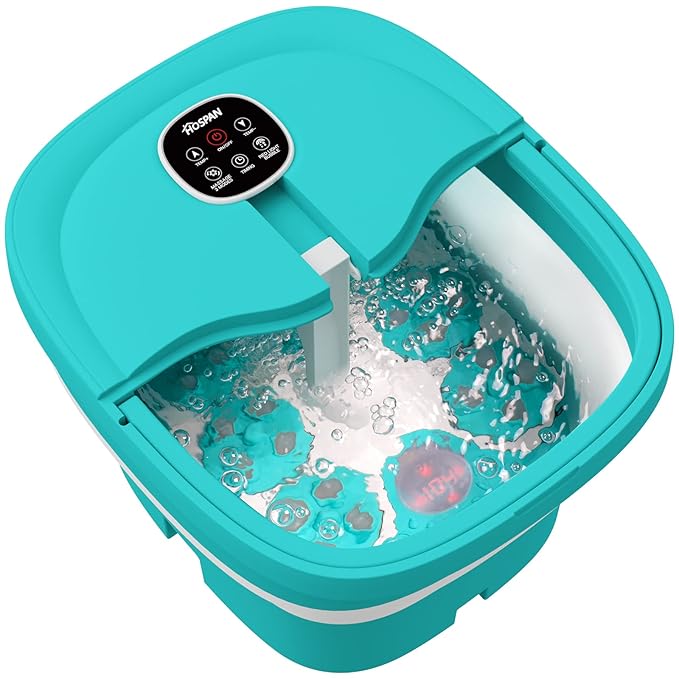 HOSPAN Collapsible Foot Spa Electric Rotary Massage, Foot Bath with Heat, Bubble, Remote, and 24 Motorized Shiatsu Massage Balls. Pedicure Foot Spa for Feet Stress Relief