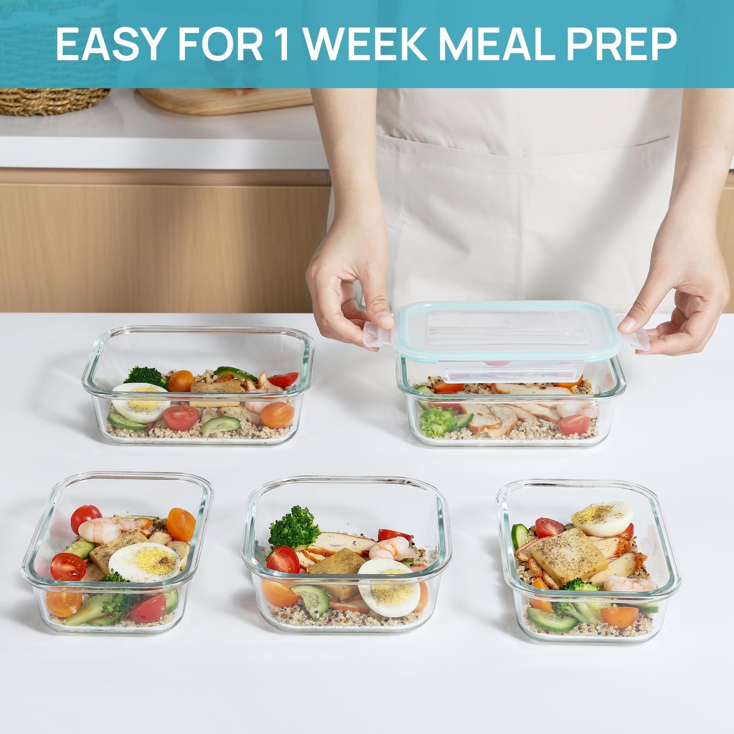 Vtopmart 8 Pack Glass Food Storage Containers with Airtight Lids, Glass Meal Prep Containers, Lunch Office Meal for Microwave, Oven, Freezer and Dishwasher, BPA Free