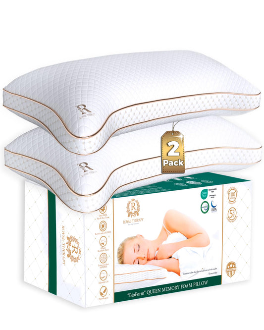 Royal Therapy King Pillows 2 Pack - Shredded Memory Foam Pillows for All Sleep Positions - Medium Firm Pillow with Adjustable Loft, Bamboo Rayon Cover, CertiPUR-US, Oeko-TEX Certified