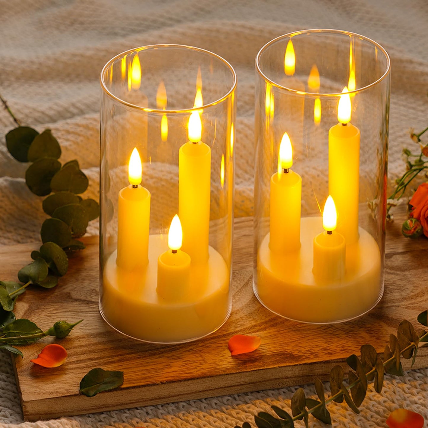Da by Flameless Candle, Battery-Powered Candle with Remote Control and Timer, LED Three-Wick Pillar Candle, Romantic Wedding, Perfect Home Décor, 2 Pack (Ivory)