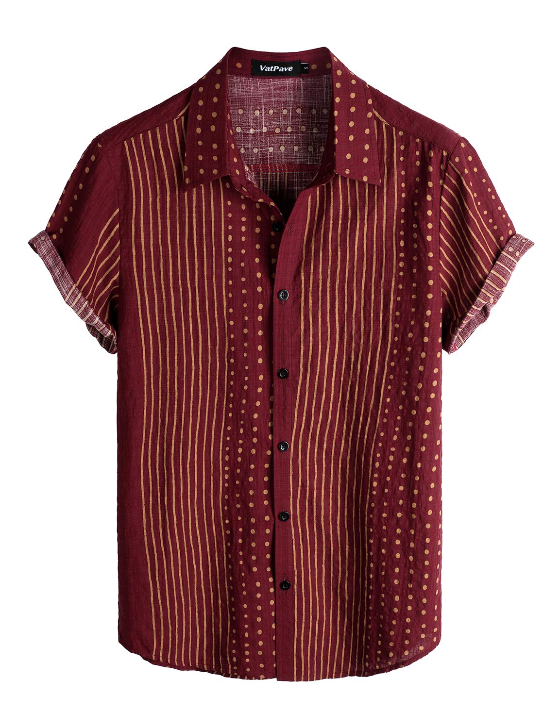 VATPAVE Mens Casual Short Sleeve Button Down Shirts Regular Fit Hawaiian Summer Shirt XX-Large WineRed